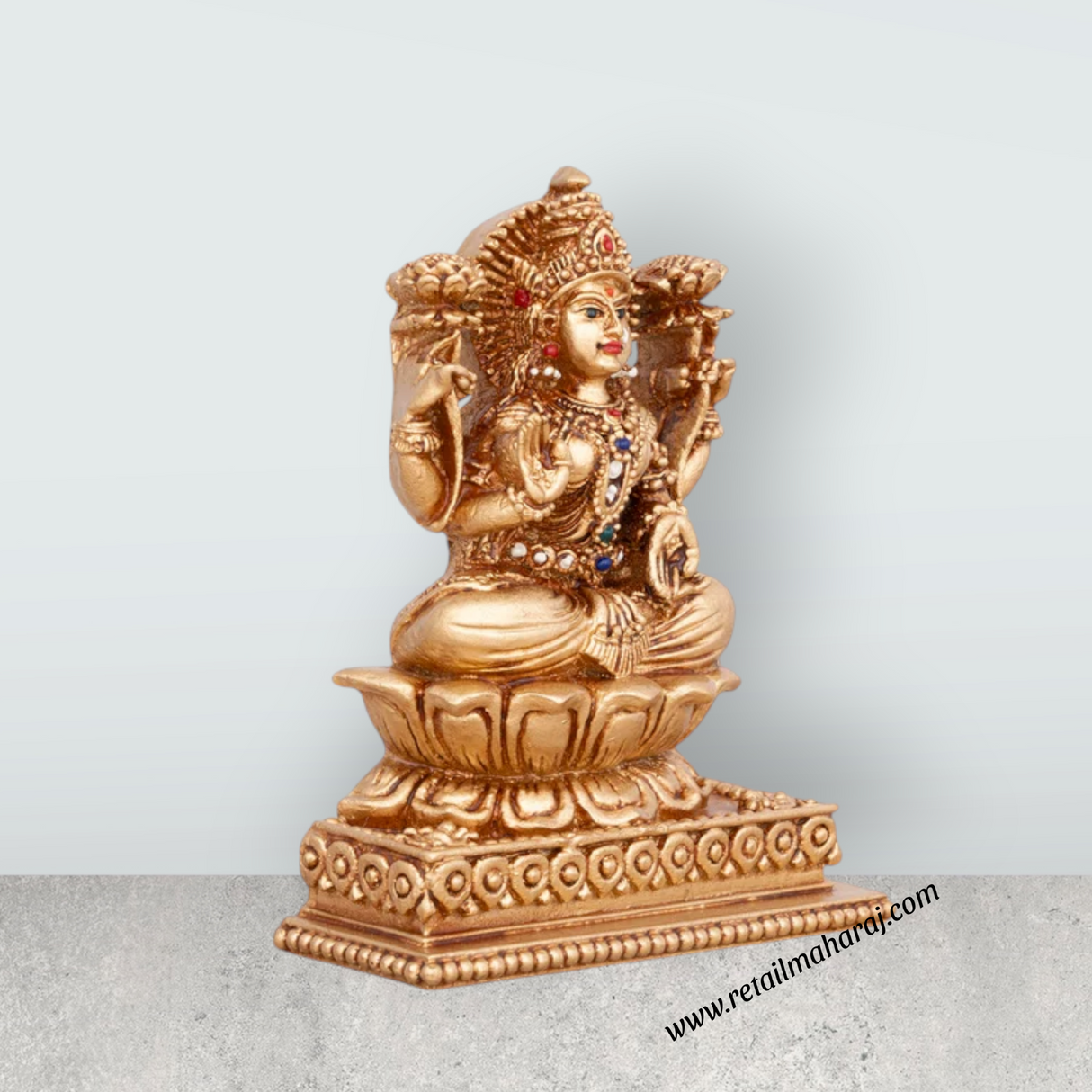 Laxmi Murti - 4.5 x 3.5 Inches | Gold Polish Laxmi Statue/ Resin Idol for Pooja - Retail Maharaj
