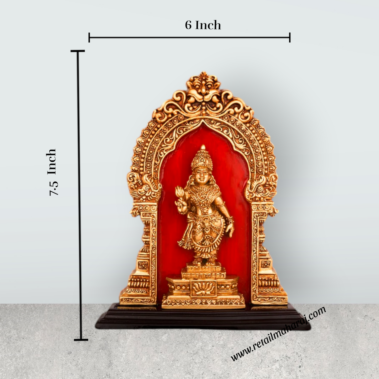 Kanyaka Parameswari Devi With Arch Standing On Base - 7.5 x 6 Inches | Resin Statue/ Kanyaka Parameswari for Pooja - Retail Maharaj