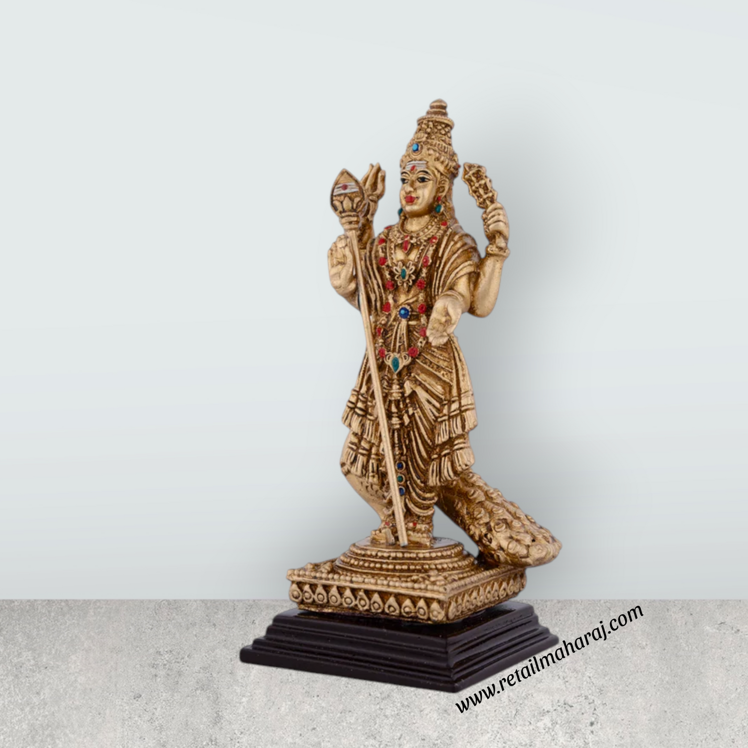 Murugan Statue With Peacock - 6 x 2.25 Inches | Resin Statue/ Standing Murugan Silai With Base for Pooja - Retail Maharaj