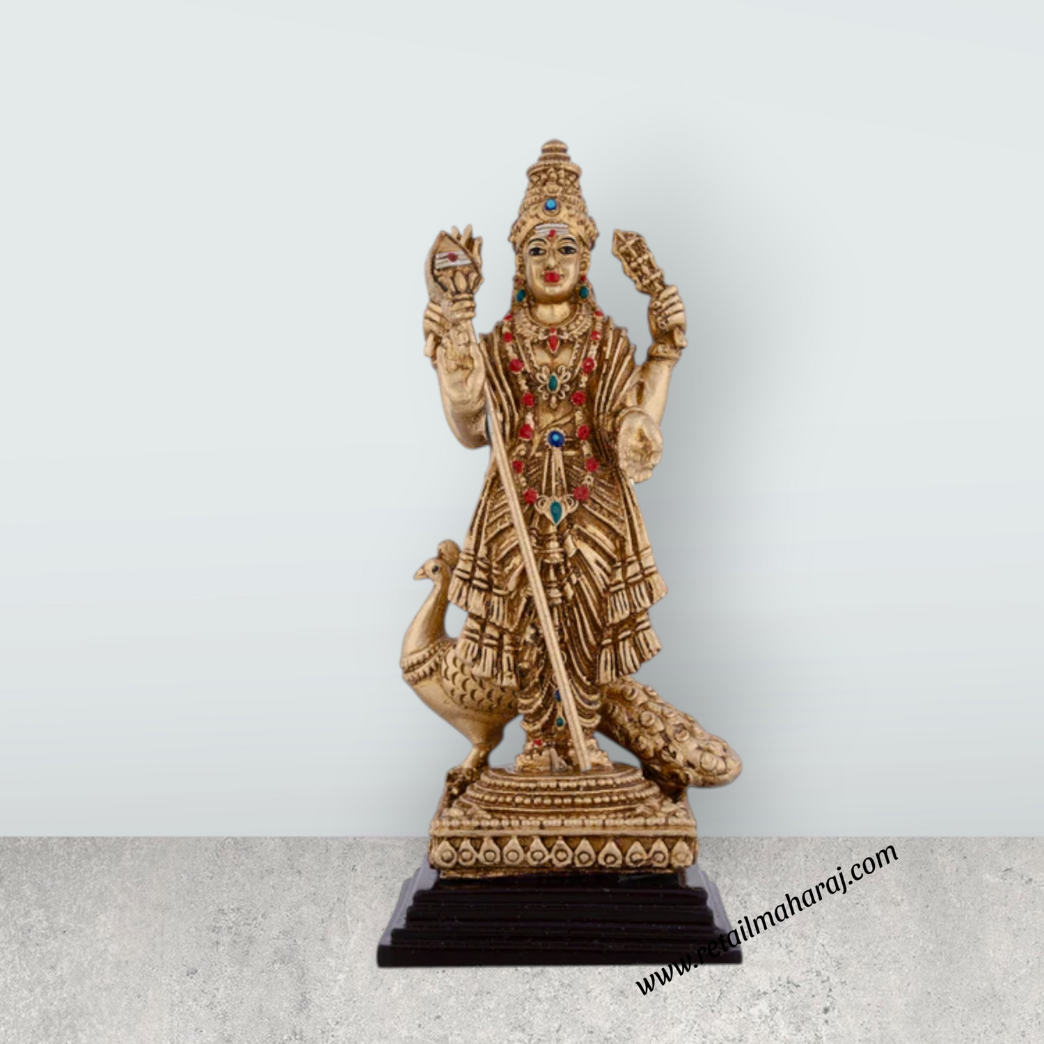 Murugan Statue With Peacock - 6 x 2.25 Inches | Resin Statue/ Standing Murugan Silai With Base for Pooja - Retail Maharaj