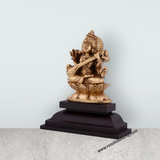 Saraswati Murti Sitting On Lotus Flower - 4 x 3.25 Inches | Resin Statue/ Saraswathy Idol With Base for Pooja - Retail Maharaj