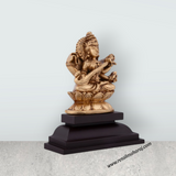 Saraswati Murti Sitting On Lotus Flower - 4 x 3.25 Inches | Resin Statue/ Saraswathy Idol With Base for Pooja - Retail Maharaj