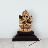 Saraswati Murti Sitting On Lotus Flower - 4 x 3.25 Inches | Resin Statue/ Saraswathy Idol With Base for Pooja - Retail Maharaj