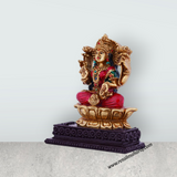 Lakshmi Idol Sitting On Lotus Flower - 4 x 3.5 Inches | Resin Statue/ Coloured Laxmi Idol for Pooja - Retail Maharaj