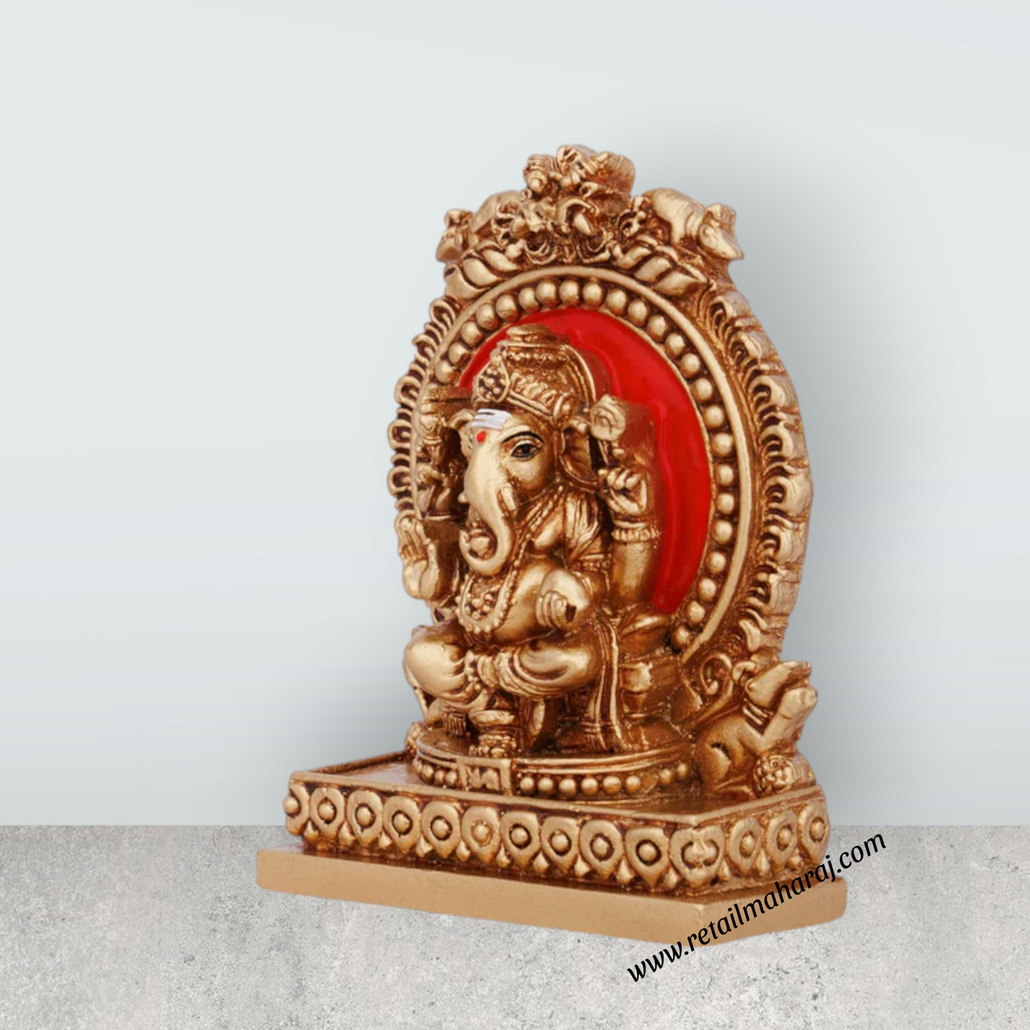 Ganesh Murti With Arch - 4 x 3 Inches | Resin Ganpati Murti Sitting On Sinhasan for Pooja - Retail Maharaj