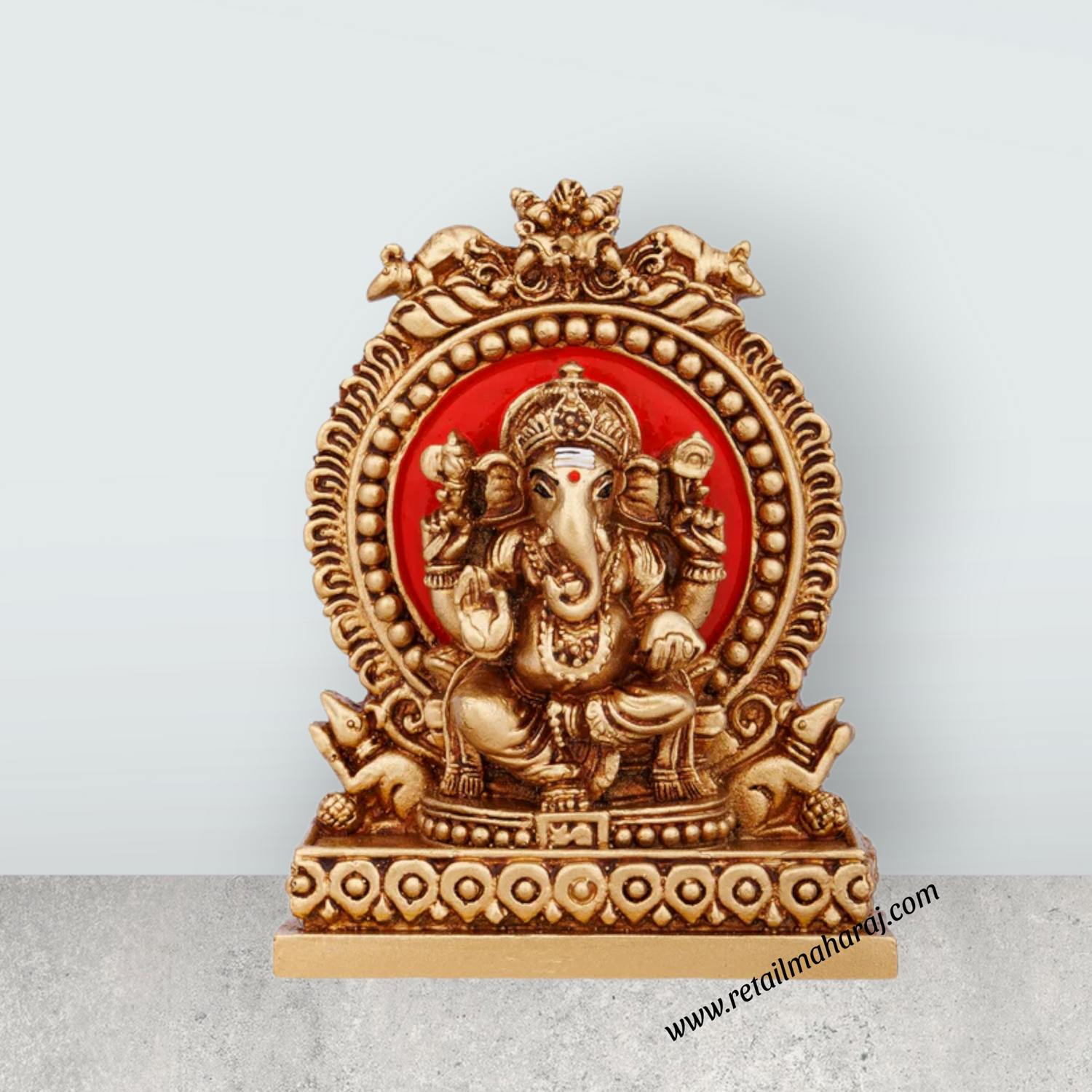 Ganesh Murti With Arch - 4 x 3 Inches | Resin Ganpati Murti Sitting On Sinhasan for Pooja - Retail Maharaj