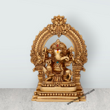 Ganesh Murti With Arch Sitting On Base - 4 x 2.5 Inches | Resin Vinayaka Statue for Pooja - Retail Maharaj