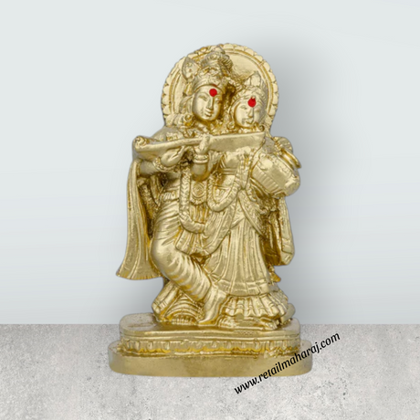 Radha Krishna Murti With Base - 3 x 2 Inches | Resin Statue/ Gold Polish Radha Krishna Idol for Pooja - Retail Maharaj