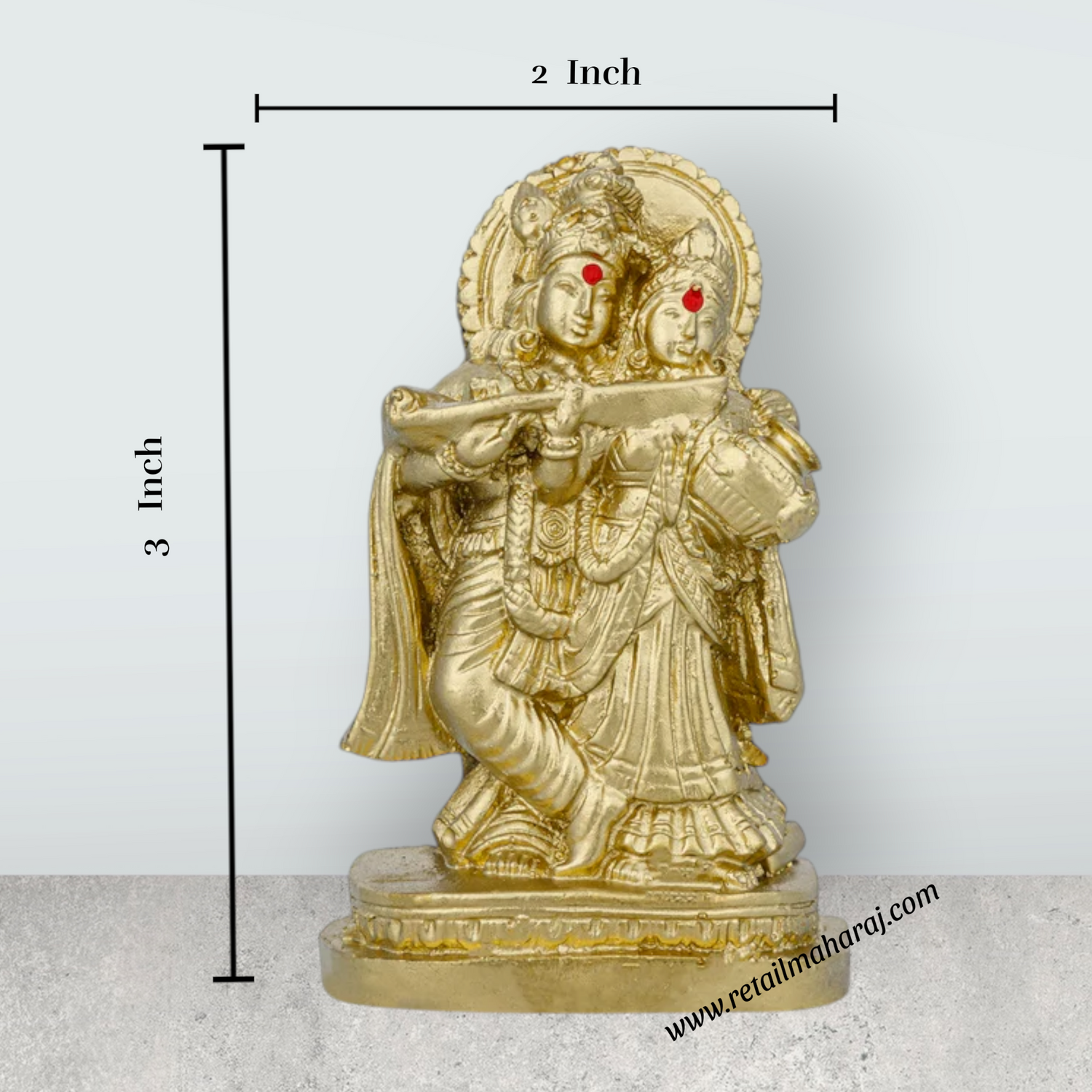 Radha Krishna Murti With Base - 3 x 2 Inches | Resin Statue / Gold Polish Radha Krishna Idol for Pooja - Retail Maharaj