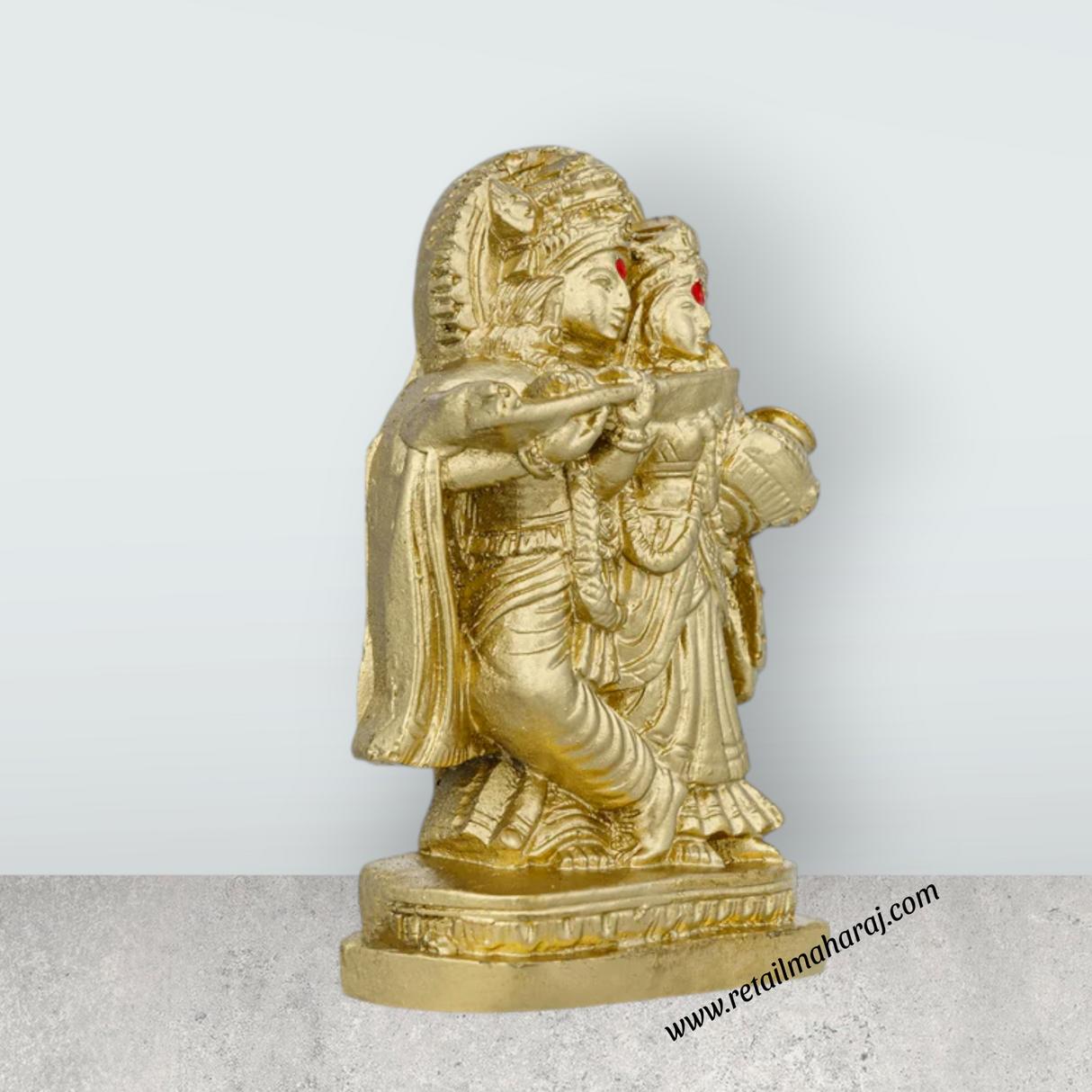 Radha Krishna Murti With Base - 3 x 2 Inches | Resin Statue / Gold Polish Radha Krishna Idol for Pooja - Retail Maharaj