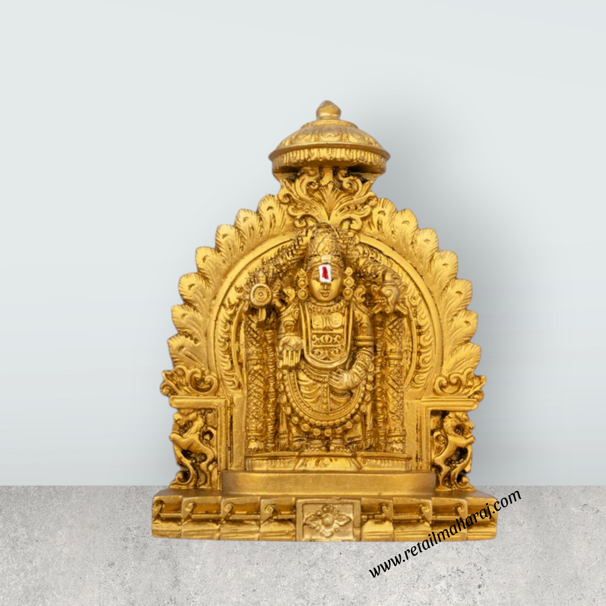 Simhasan Balaji Murti - 5 x 4 Inch | Resin Statue/ Gold Polish Balaji Idol for Pooja/ 296 Gms Approx - Retail Maharaj