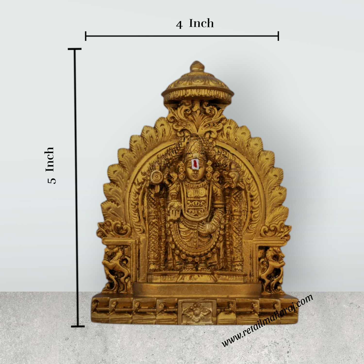 Simhasan Balaji Murti - 5 x 4 Inch | Resin Statue/ Gold Polish Balaji Idol for Pooja/ 296 Gms Approx - Retail Maharaj
