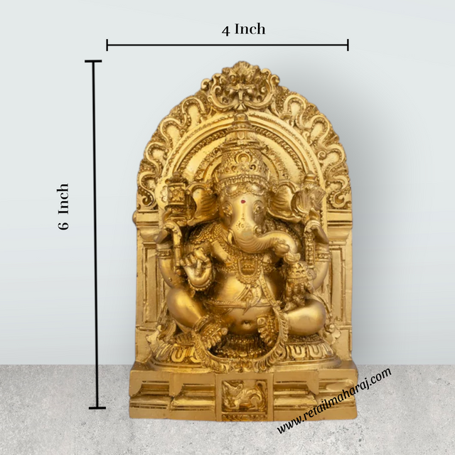 Ganesh Murti With Arch - 6 x 4 Inches | Resin Statue/ Gold Polish Ganpati Murti for Pooja/ 450 Gms Approx - Retail Maharaj