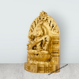 Saraswati Murti With Arch - 6 x 4 Inches | Resin Statue/ Gold Polish Saraswati Idol for Pooja/ 500 Gms Approx - Retail Maharaj