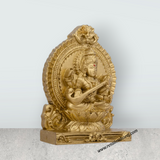 Saraswati Murti With Arch - 4.5 x 3.25 Inches | Resin Statue/ Gold Polish Saraswati Idol for Pooja - Retail Maharaj