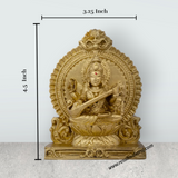 Saraswati Murti With Arch - 4.5 x 3.25 Inches | Resin Statue/ Gold Polish Saraswati Idol for Pooja - Retail Maharaj