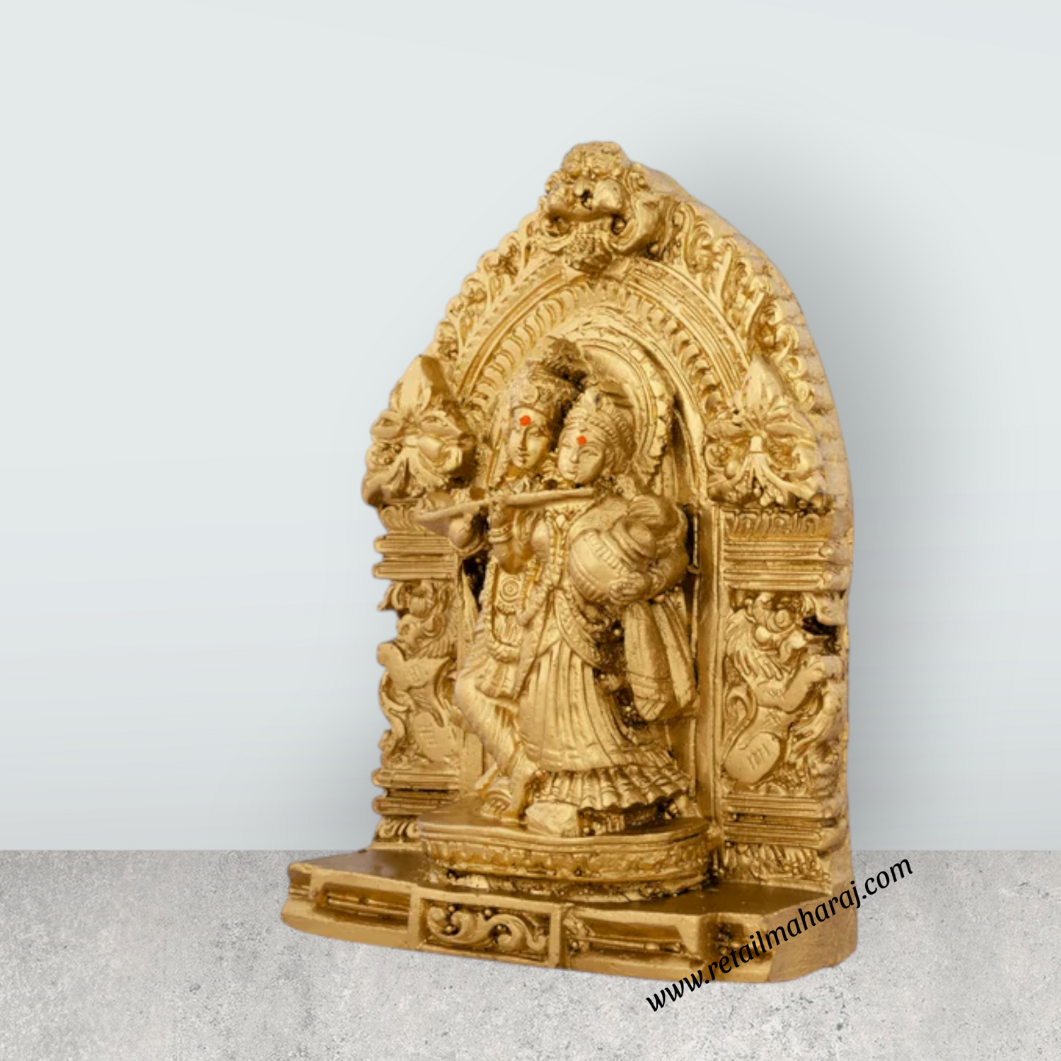 Radha Krishna Murti with Arch - 4.5 x 3.25 Inches | Resin Statue/ Gold Polish Radha Krishna Idol for Pooja - Retail Maharaj