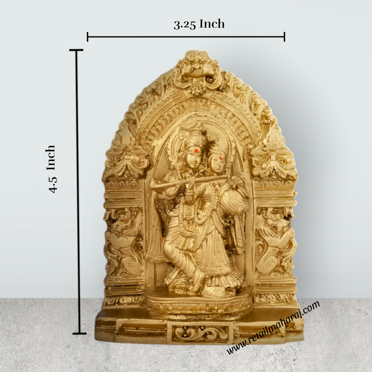Radha Krishna Murti with Arch - 4.5 x 3.25 Inches | Resin Statue/ Gold Polish Radha Krishna Idol for Pooja - Retail Maharaj