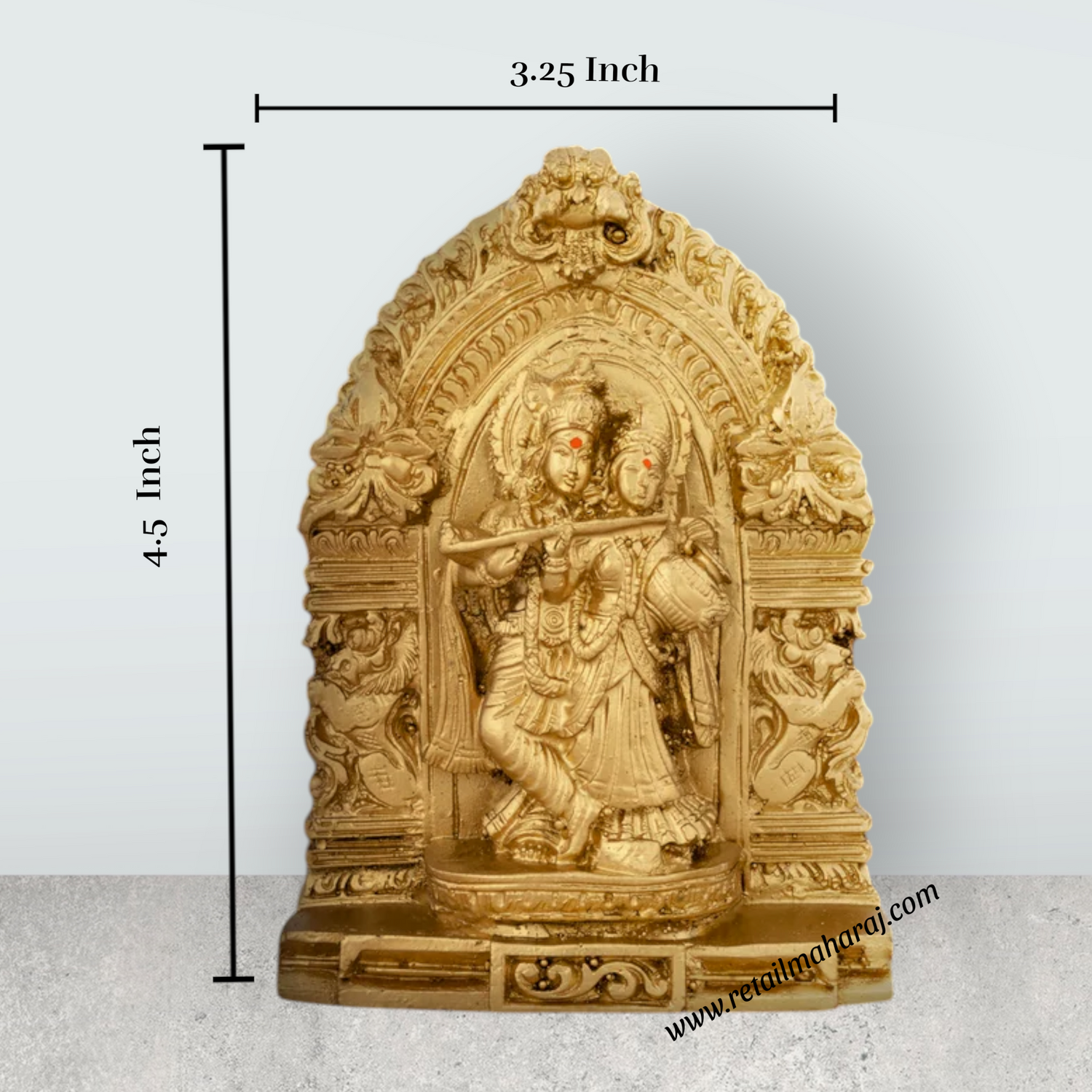 Radha Krishna Murti with Arch - 4.5 x 3.25 Inches | Resin Statue/ Gold Polish Radha Krishna Idol for Pooja - Retail Maharaj