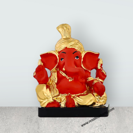 Ganesh Murti Sitting On Base - 3.5 x 2.5 Inches | Resin Statue / Ganpati Murti For Pooja Room & Gifting - Retail Maharaj