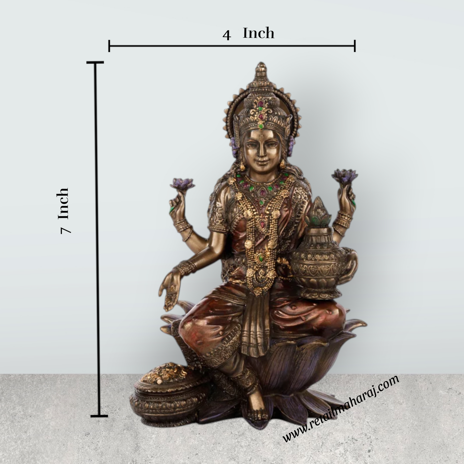 Lakshmi Idol Sitting On Lotus - 7 x 4 Inches | Resin Statue/ Laxmi Idol/ Lakshmi Murti for Pooja - Retail Maharaj