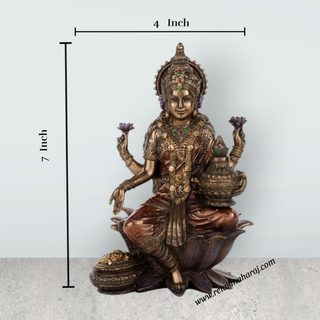 Lakshmi Idol Sitting On Lotus - 7 x 4 Inches | Resin Statue/ Laxmi Idol/ Lakshmi Murti for Pooja - Retail Maharaj