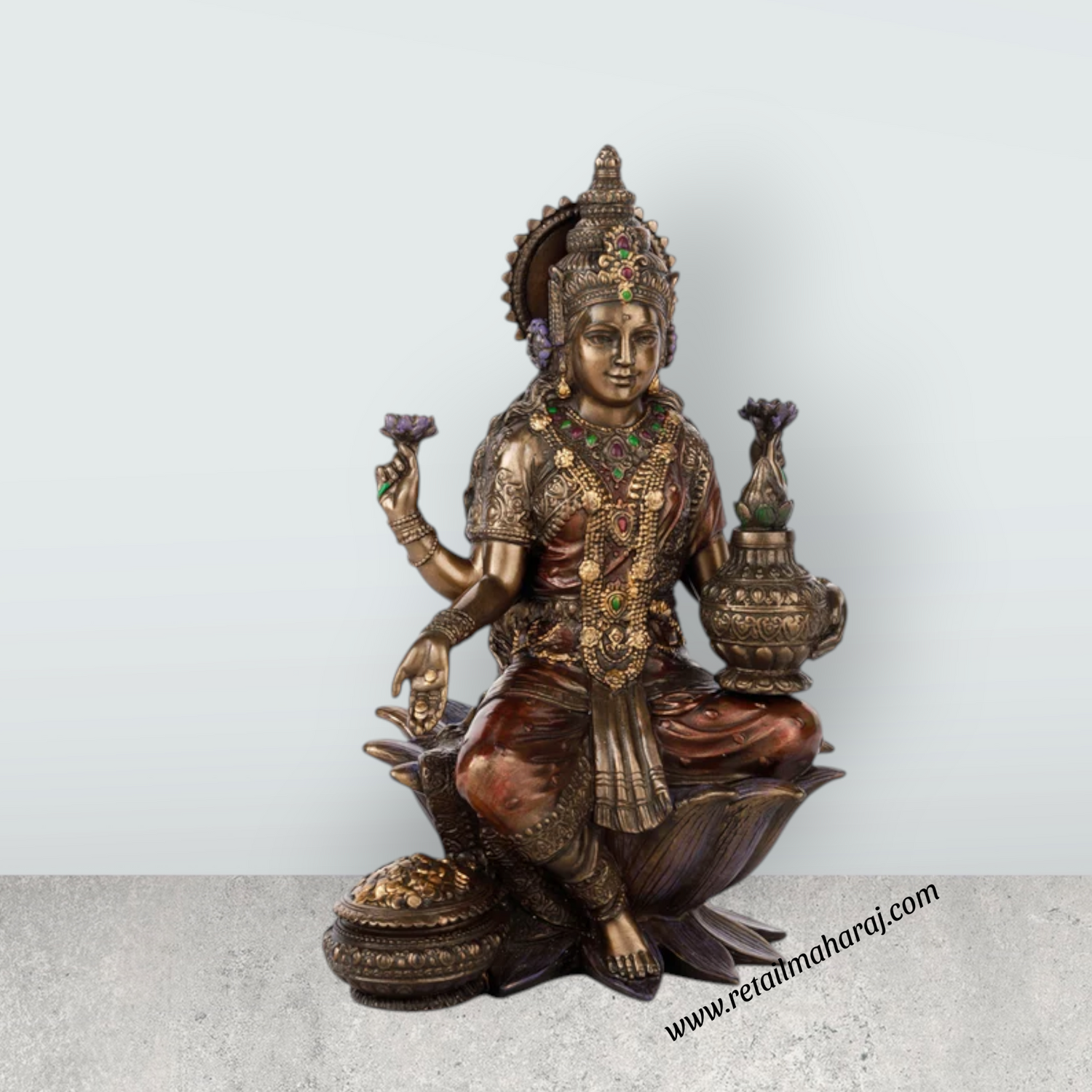 Lakshmi Idol Sitting On Lotus - 7 x 4 Inches | Resin Statue/ Laxmi Idol/ Lakshmi Murti for Pooja - Retail Maharaj