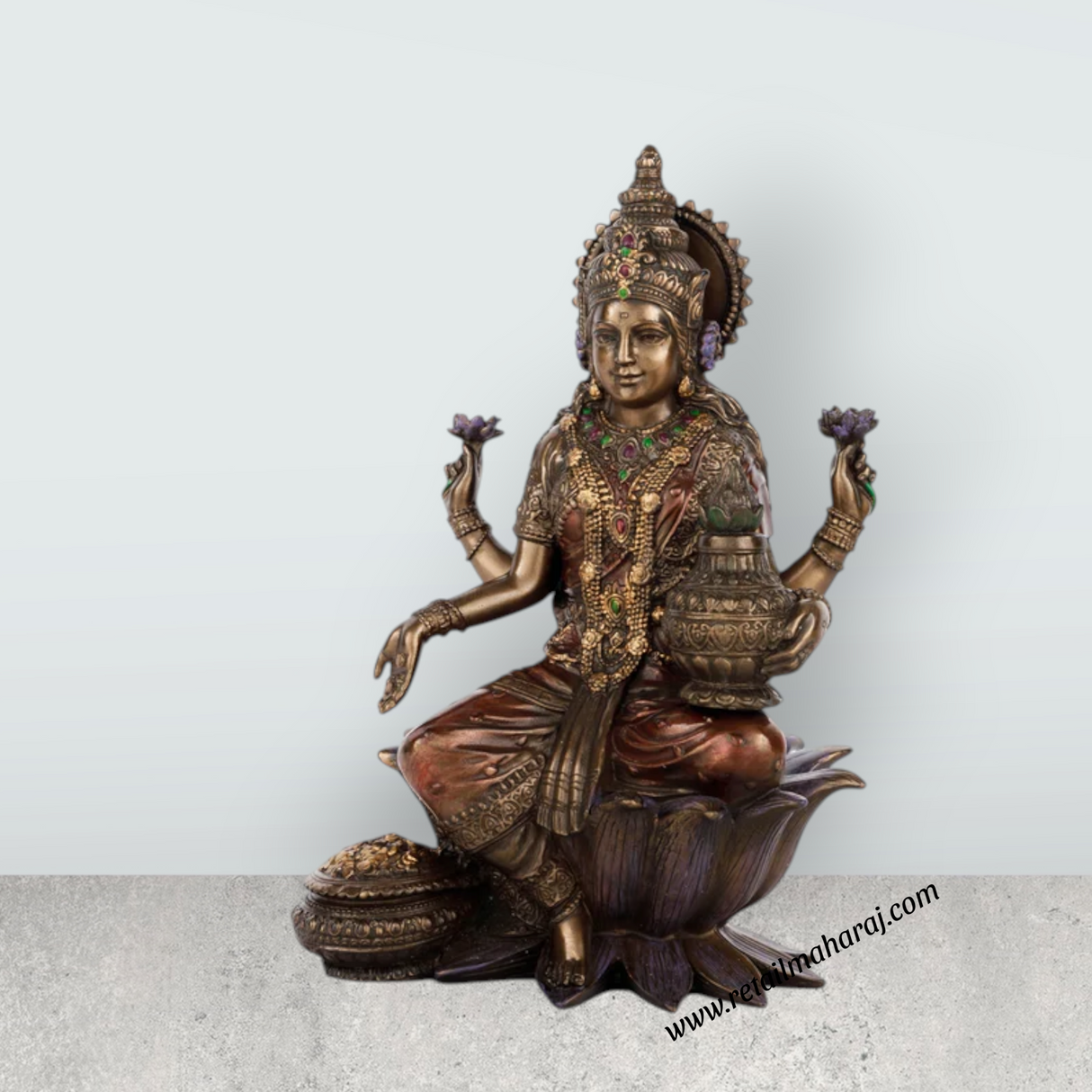 Lakshmi Idol Sitting On Lotus - 7 x 4 Inches | Resin Statue/ Laxmi Idol/ Lakshmi Murti for Pooja - Retail Maharaj
