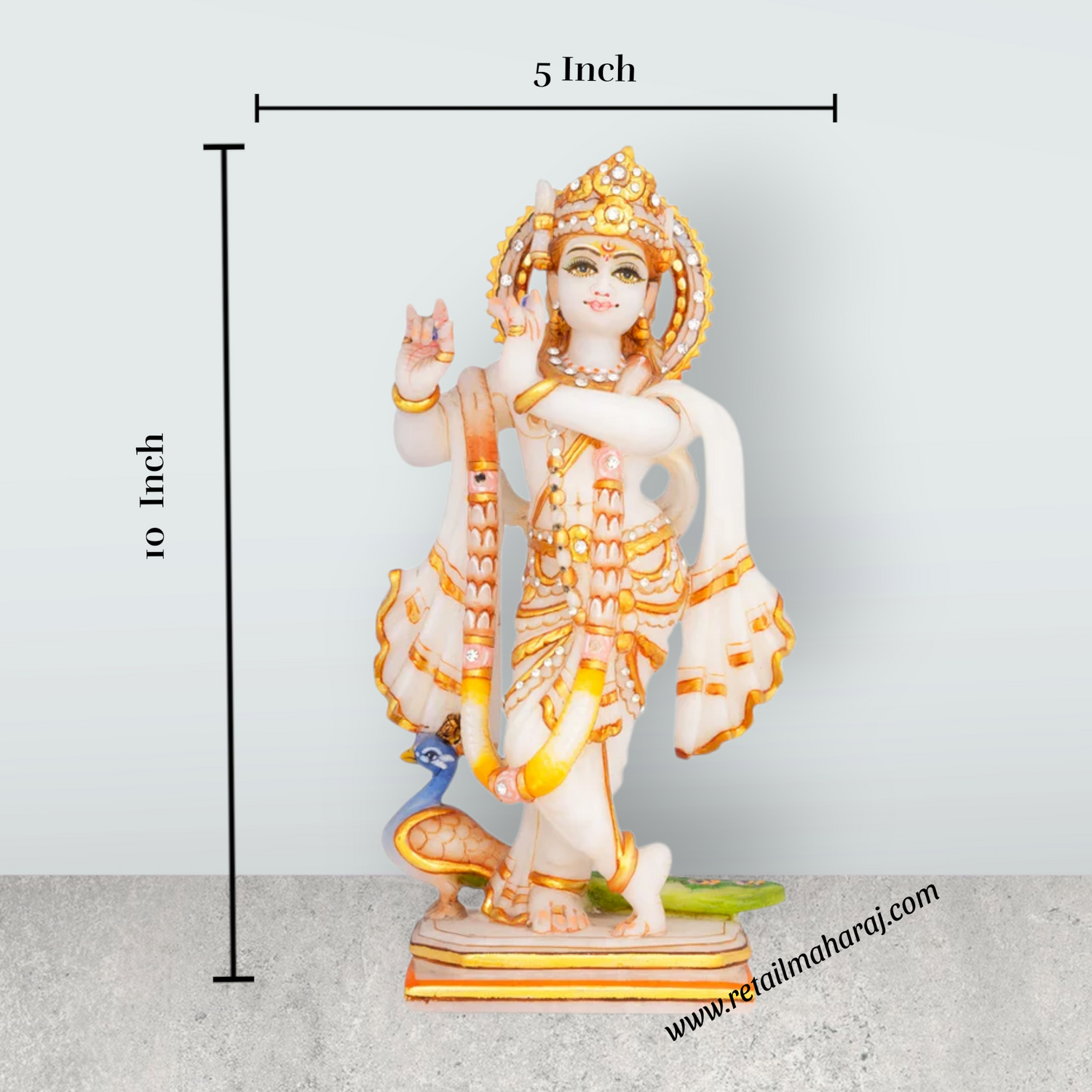 Lord Krishna Standing On Base Murti - 10 x 5 Inches | Painting Marble Idol / Krishna statue / Decor For Home & Pooja - Retail Maharaj