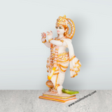 Lord Krishna Standing On Base Murti - 10 x 5 Inches | Painting Marble Idol / Krishna statue / Decor For Home & Pooja - Retail Maharaj
