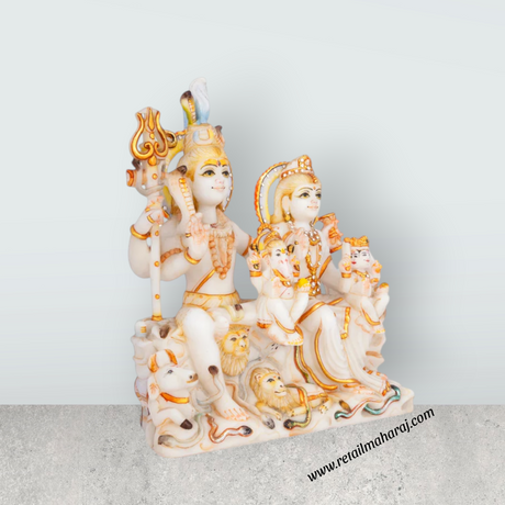 Lord Shiva Family Murti - 10 x 9 Inches | Painting Marble Idol/ Shivan Family Idol / Shiva Family Statue for Pooja - Retail Maharaj