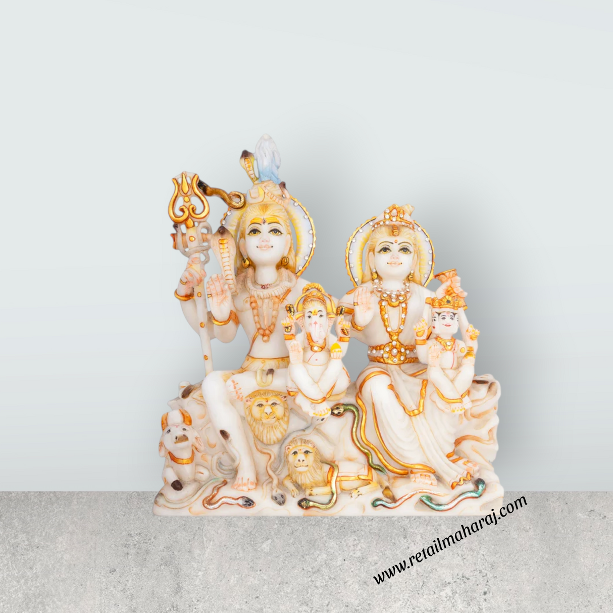 Lord Shiva Family Murti - 10 x 9 Inches | Painting Marble Idol/ Shivan Family Idol / Shiva Family Statue for Pooja - Retail Maharaj