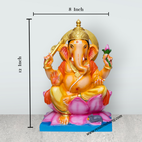 Ganesha Murti - 12 x 8 Inches | Painting Marble Idol/ Ganapathi Statue/ Vinayagar statue Decor for Home & Pooja - Retail Maharaj
