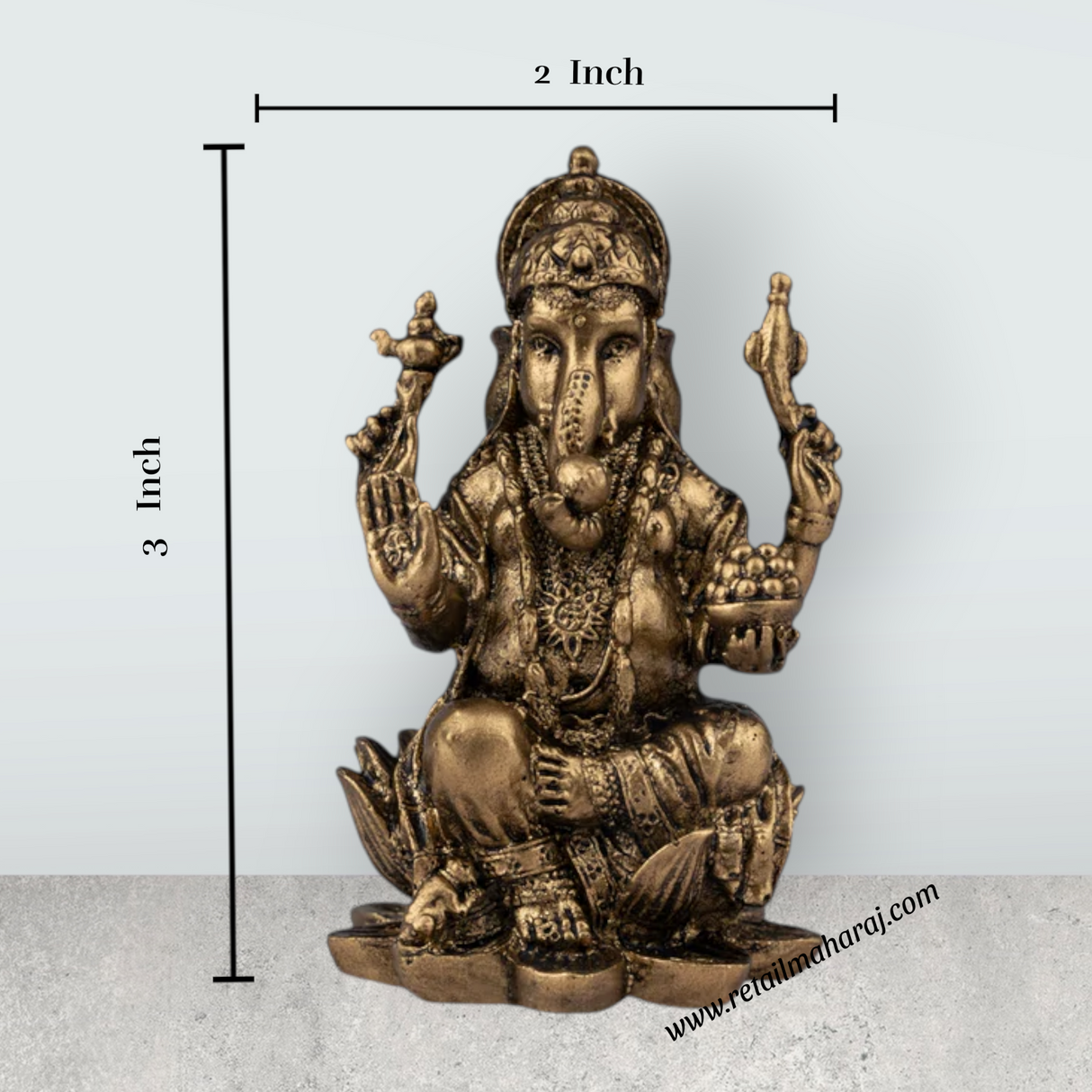 Ganesh Murti - 3 x 2 Inches | Resin Statue/ Brass Polish Ganpati Murti/ Vinayaka Statue for Pooja - Retail Maharaj