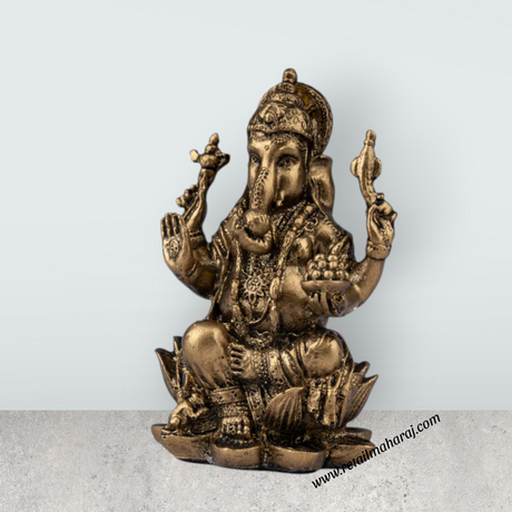 Ganesh Murti - 3 x 2 Inches | Resin Statue/ Brass Polish Ganpati Murti/ Vinayaka Statue for Pooja - Retail Maharaj