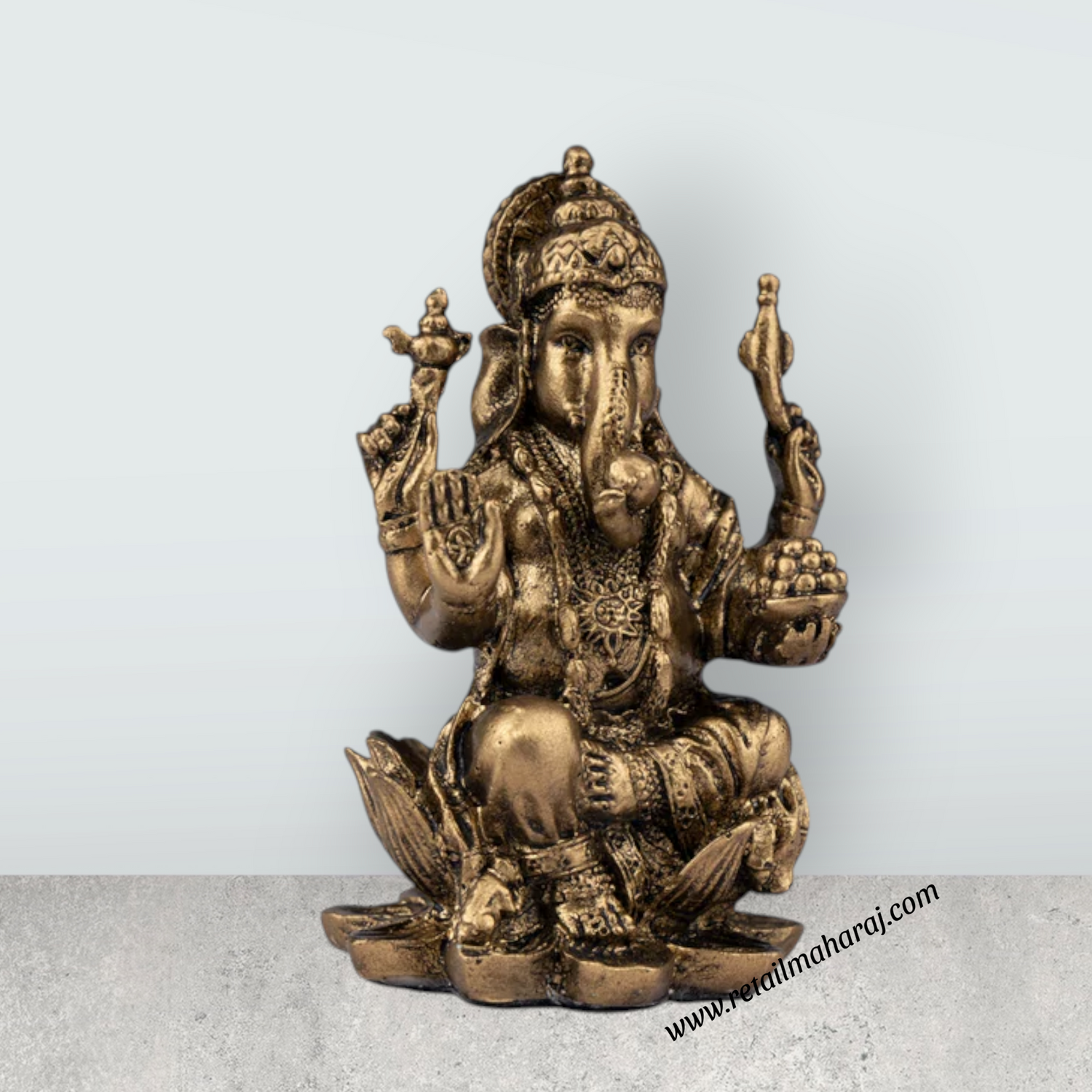 Ganesh Murti - 3 x 2 Inches | Resin Statue/ Brass Polish Ganpati Murti/ Vinayaka Statue for Pooja - Retail Maharaj