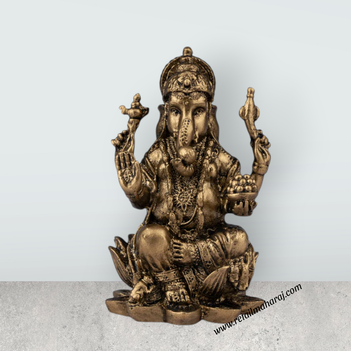 Ganesh Murti - 3 x 2 Inches | Resin Statue/ Brass Polish Ganpati Murti/ Vinayaka Statue for Pooja - Retail Maharaj