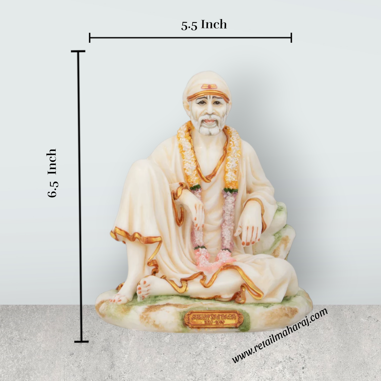 Saibaba Statue - 6.5 x 5.5 Inches | Resin Statue/ Sai Baba Vigraham for Pooja - Retail Maharaj