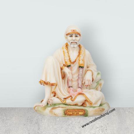 Saibaba Statue - 6.5 x 5.5 Inches | Resin Statue/ Sai Baba Vigraham for Pooja - Retail Maharaj