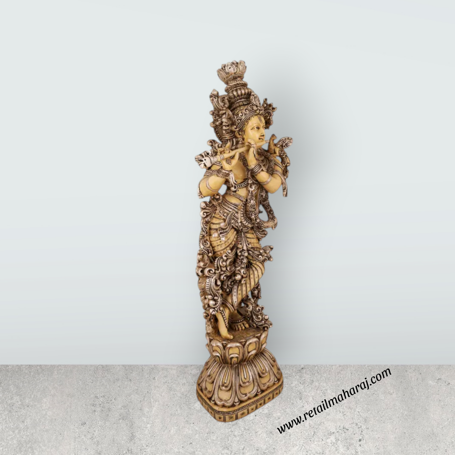 Painted Standing Krishna Murti - 30 x 9 Inches | Silver Krishna Idol / Lord Krishna Statue For Home Decor
