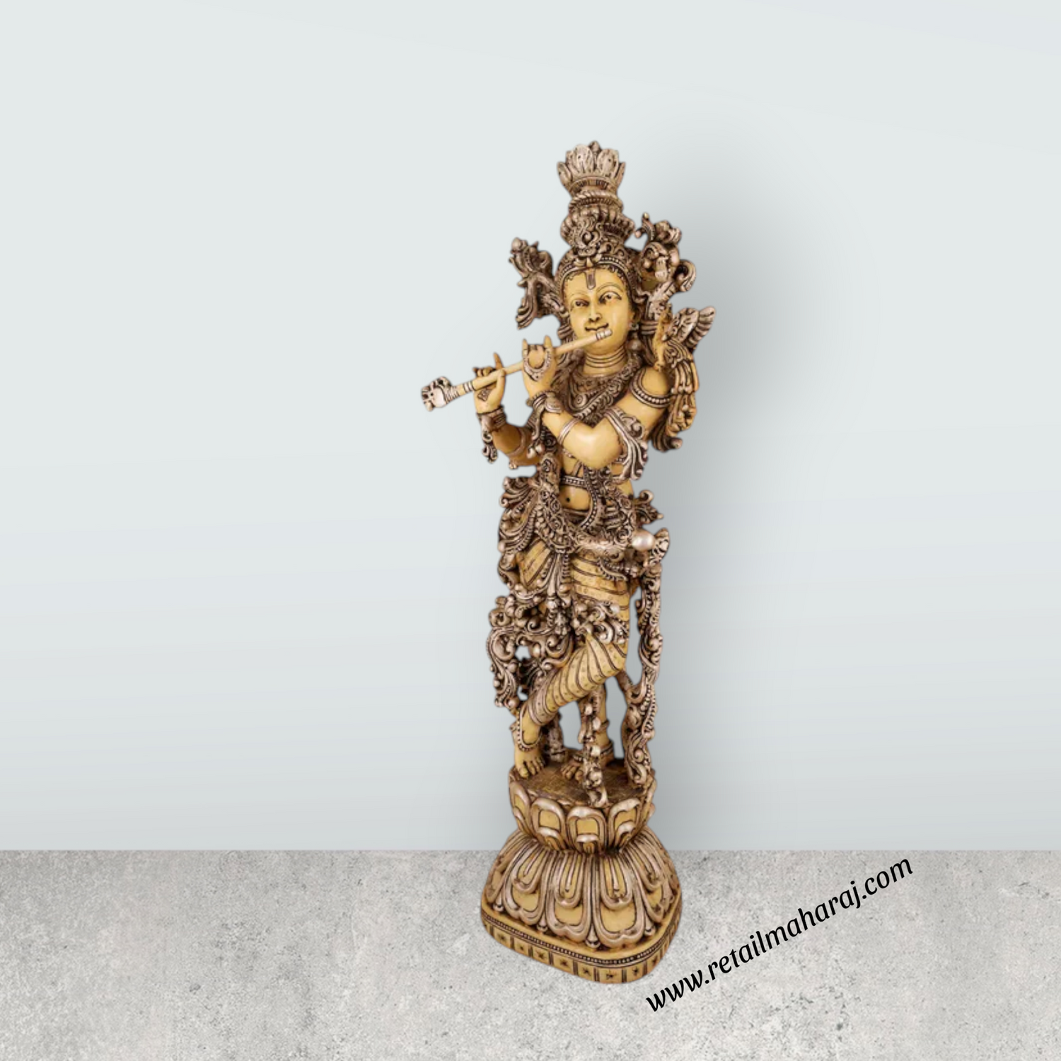 Painted Standing Krishna Murti - 30 x 9 Inches | Silver Krishna Idol / Lord Krishna Statue For Home Decor