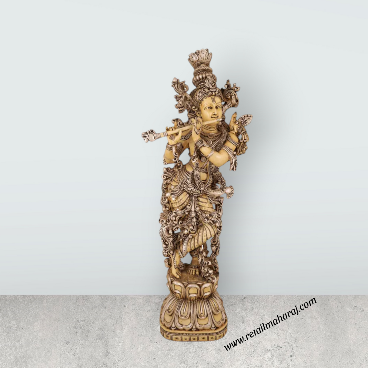 Painted Standing Krishna Murti - 30 x 9 Inches | Silver Krishna Idol / Lord Krishna Statue For Home Decor