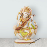 Saraswati Murti - 8 x 7.5 Inches | Saraswati Idol Sitting On Swan/ Resin Statue for Pooja - Retail Maharaj