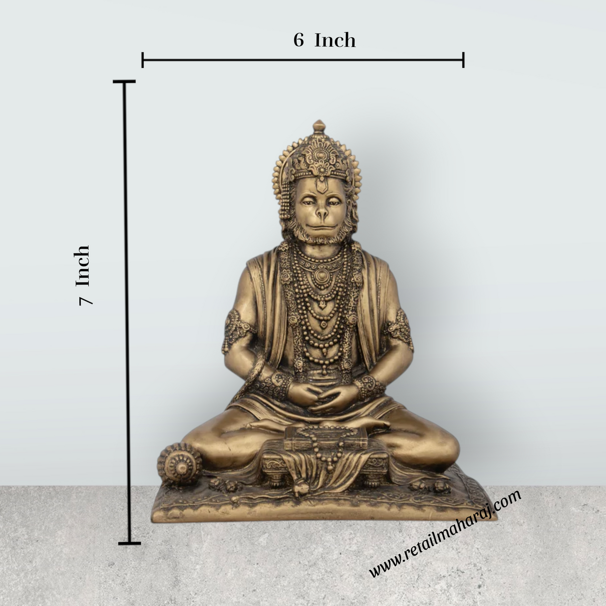 Anjaneya Statue - 7 x 6 Inches | Resin Statue/ Brass Polish Hanuman Statue for Pooja - Retail Maharaj