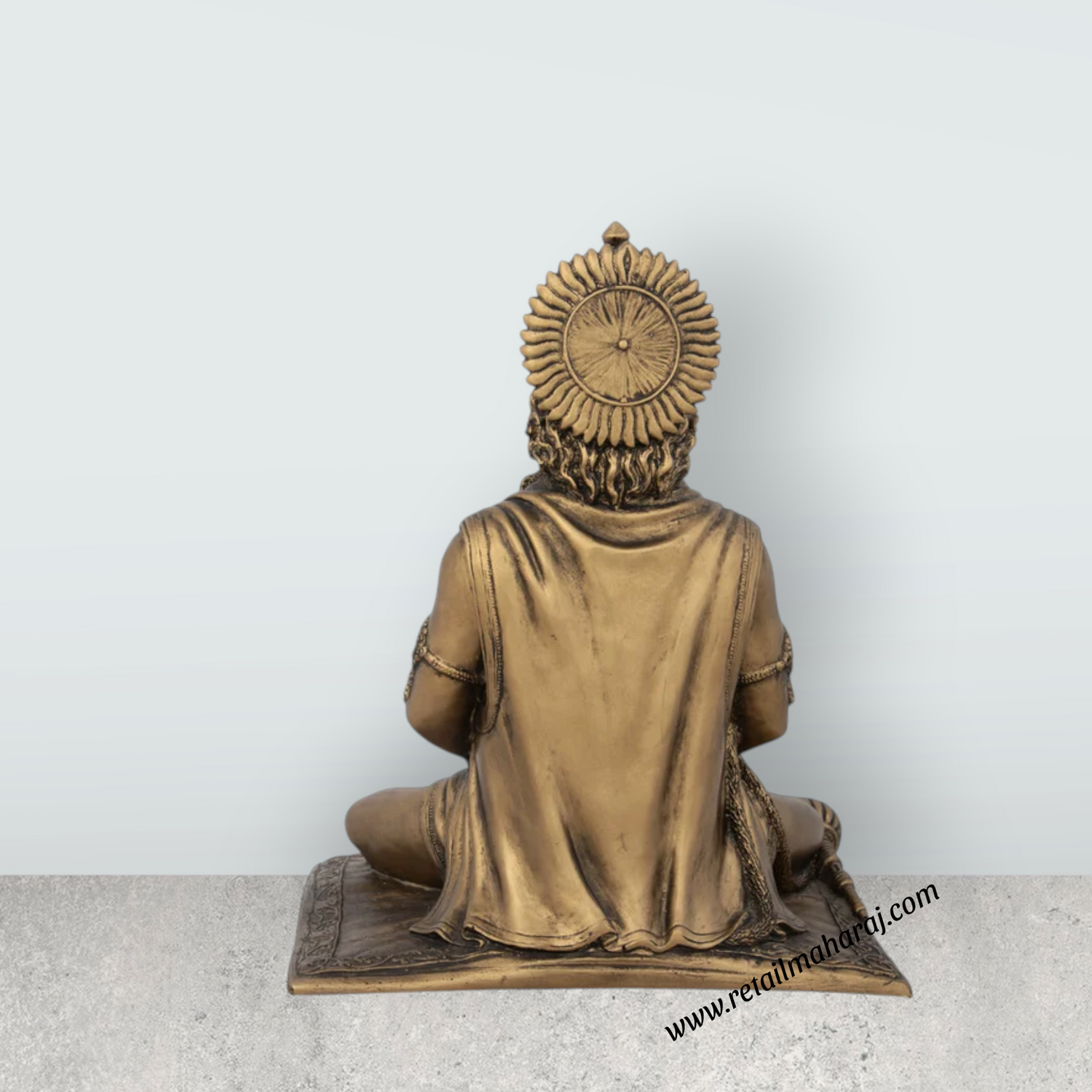 Anjaneya Statue - 7 x 6 Inches | Resin Statue/ Brass Polish Hanuman Statue for Pooja - Retail Maharaj