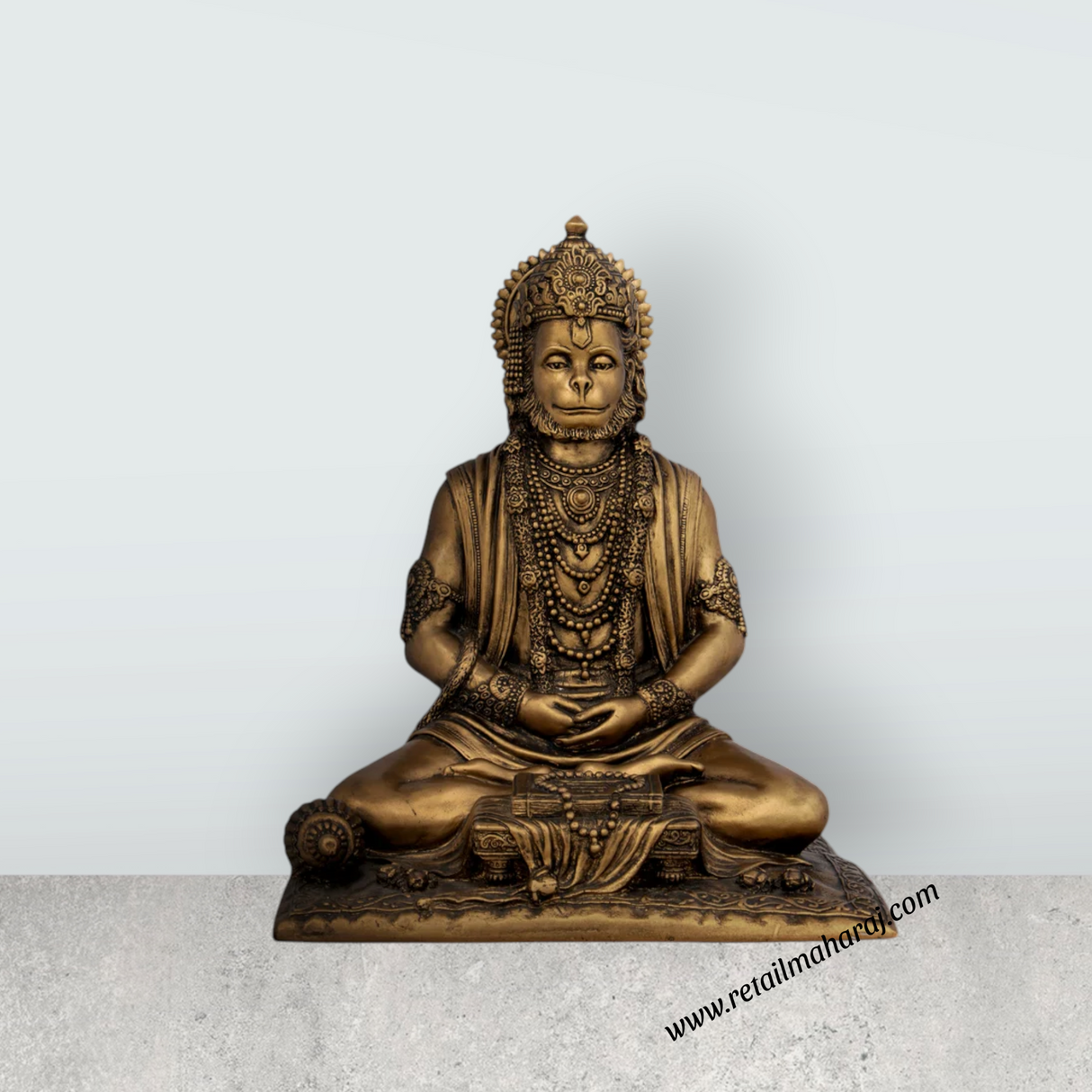 Anjaneya Statue - 7 x 6 Inches | Resin Statue/ Brass Polish Hanuman Statue for Pooja - Retail Maharaj