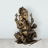 Ganesh Murti - 7 x 5 Inches | Resin Statue/ Brass Polish Vinayagar Idol for Pooja - Retail Maharaj