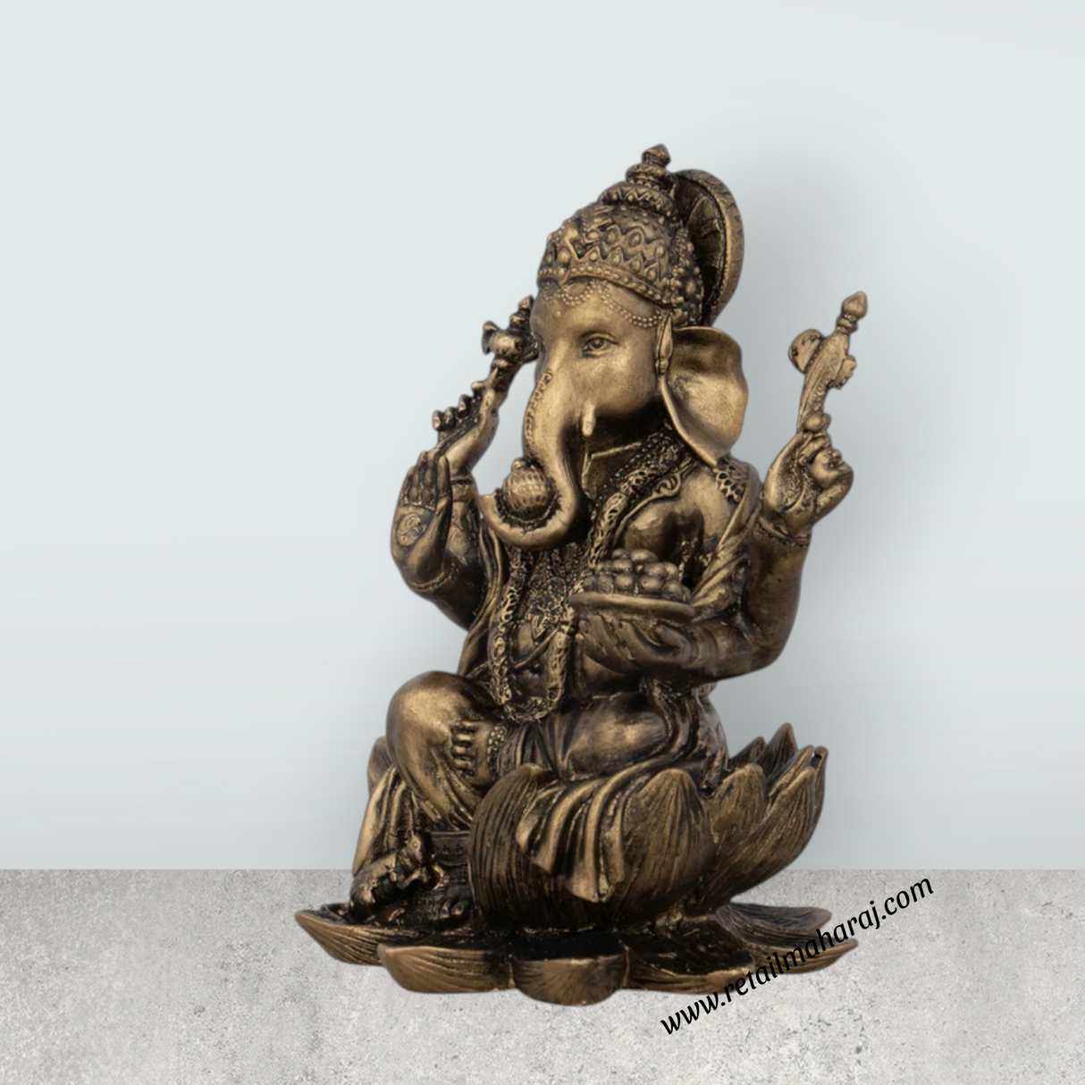 Ganesh Murti - 7 x 5 Inches | Resin Statue/ Brass Polish Vinayagar Idol for Pooja - Retail Maharaj
