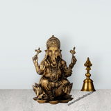 Ganesh Murti - 7 x 5 Inches | Resin Statue/ Brass Polish Vinayagar Idol for Pooja - Retail Maharaj
