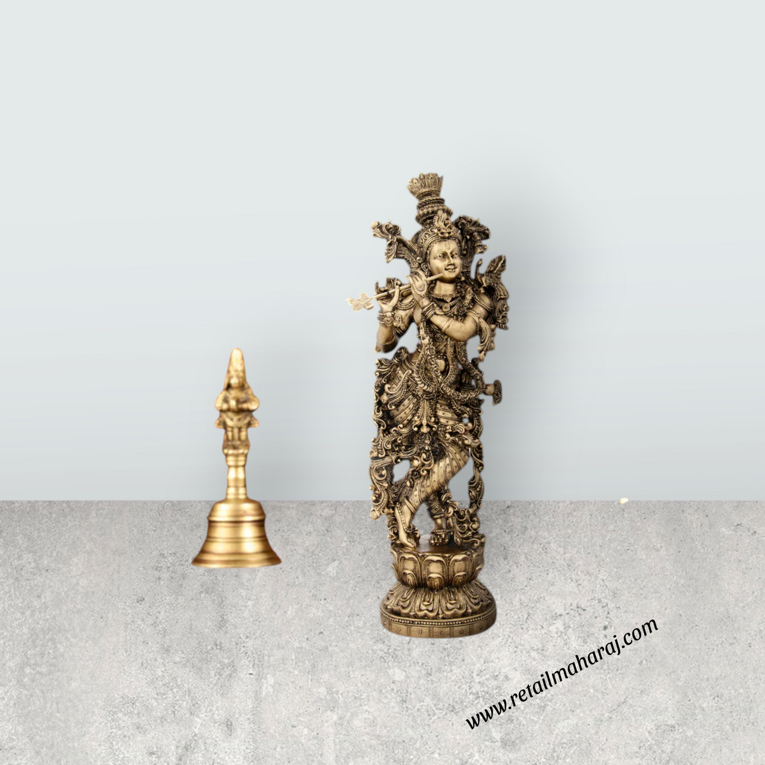 Radha Krishna Statue Pair - 14 x 4.5 Inches | Resin Statue/ Brass Polish Radha Krishna Idol for Pooja - Retail Maharaj